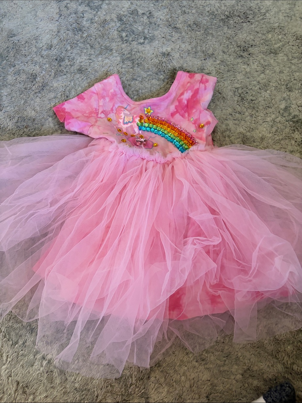 Lola + The Boys Pink Tulle Rainbow Sequin Dress